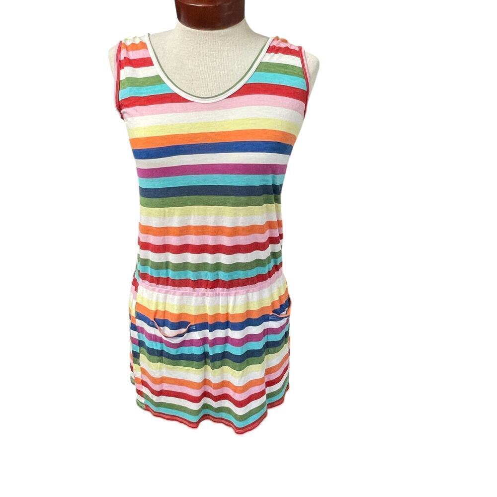 C & C California Striped Sleeveless Hooded Tunic Top Size Small Colorful